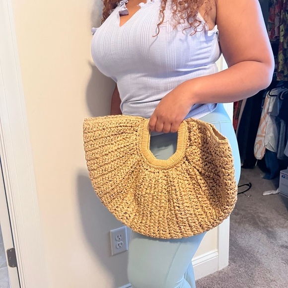 NWT Brown Woven Straw Beach Handbag Clutch - Picture 4 of 5